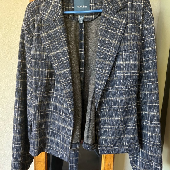 ModCloth Navy Checkered Blazer - Picture 1 of 6
